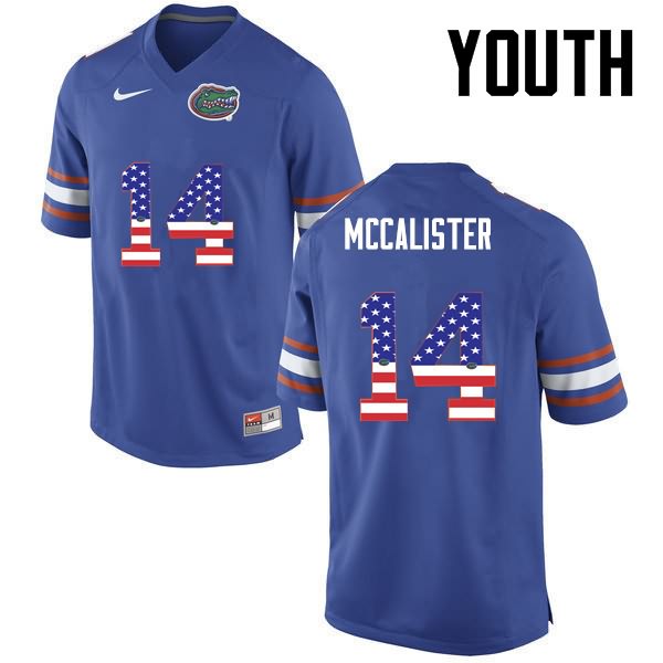 NCAA Florida Gators Alex McCalister Youth #14 USA Flag Fashion Nike Blue Stitched Authentic College Football Jersey HCD3764NH